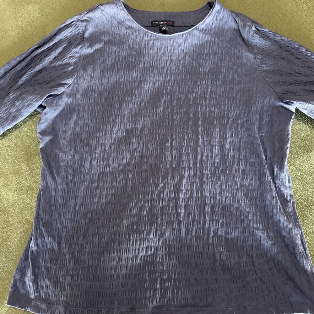 Isaac Mizrahi Live! True Denim Crinkle Jersey Crewneck Top - Size Large